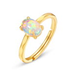 Japanese Light Luxury Synthetic Opal Simple 925 Silver Gold Plated Silver Ring Mori Girl Geometric Pigeon Egg Ring - Image 7