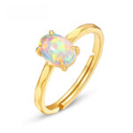 Japanese Light Luxury Synthetic Opal Simple 925 Silver Gold Plated Silver Ring Mori Girl Geometric Pigeon Egg Ring - Image 2